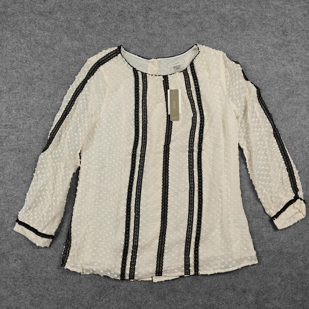J.CREW Button-Up Blouse Womens 4 White Tunic Silk Cotton Chiffon Lined Relaxed
